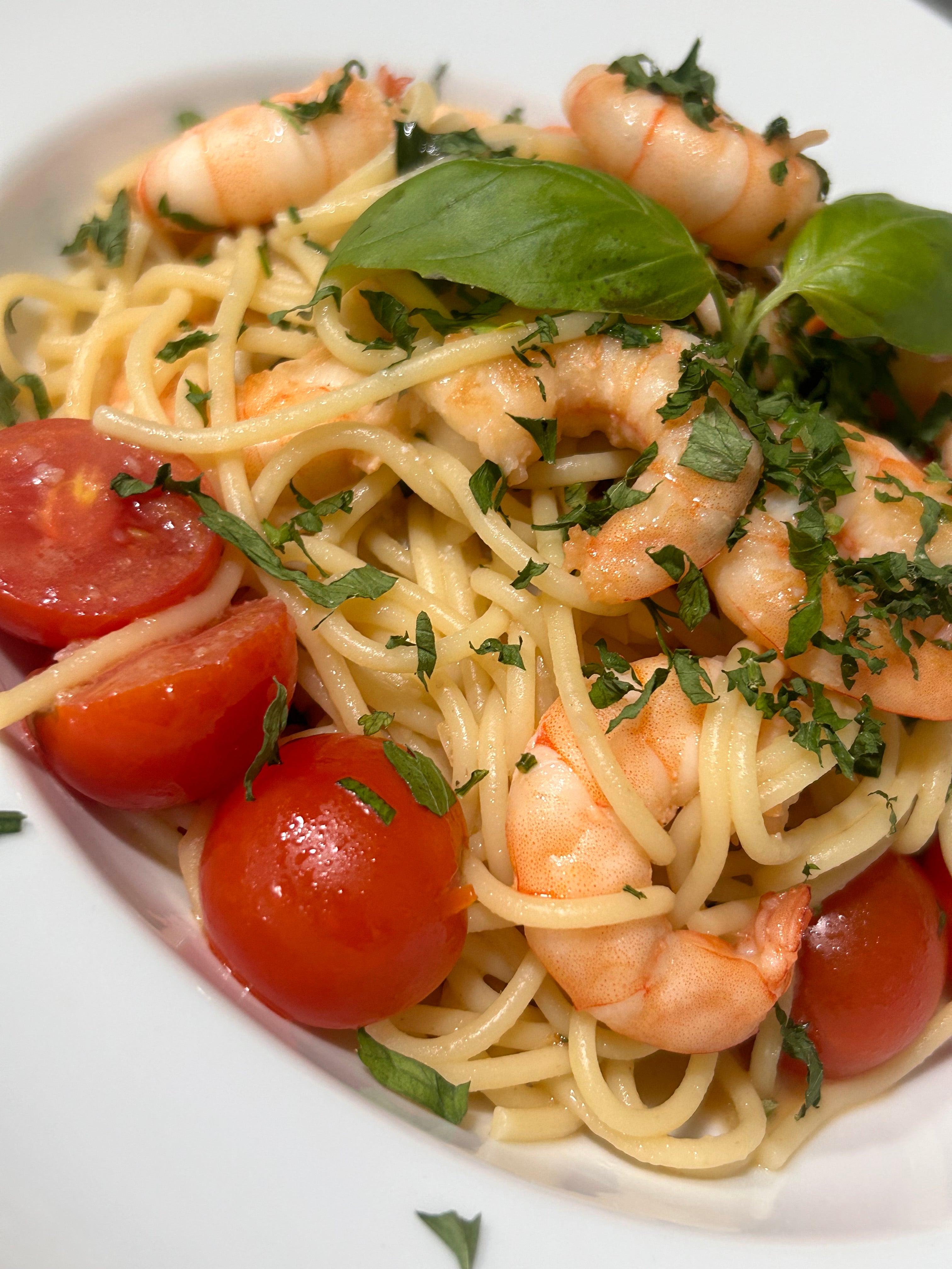 Espaguete com camarões